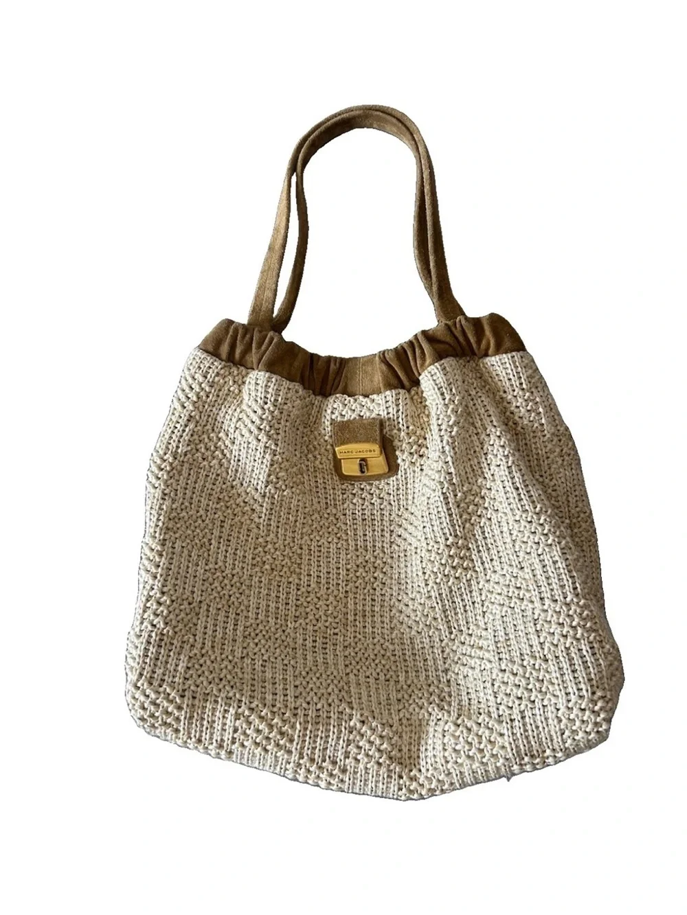 Marc Jacobs Summer Woven Cristina Tote Natural Raffia Suede Shoulder Bag